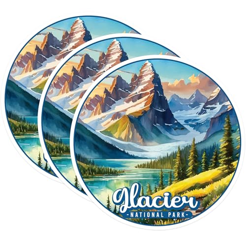 (3 Pack) Glacier National Park Decals - Laptop Decal - Scenic Decals - 3 Inches On Longest Side - Easy Peel & Apply - Made in USA - 3MCS0464