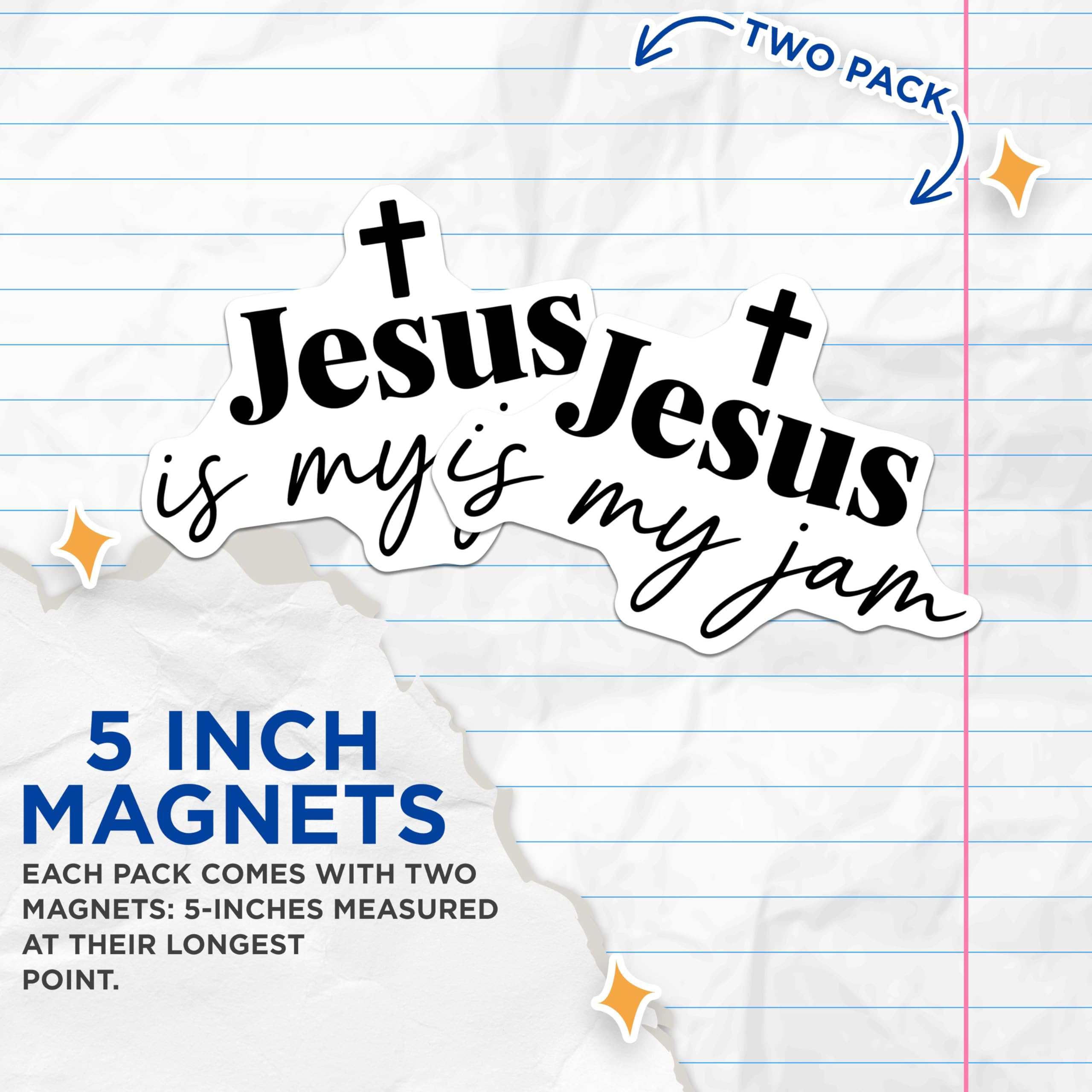 (2 Pack) Jesus is My Jam Magnets - Religious Verse - Christian Decor - 5" On Longest Side - Premium Magnet - for Cars, Refrigerators, Toolboxes, Lockers - Made in USA - MAG15732