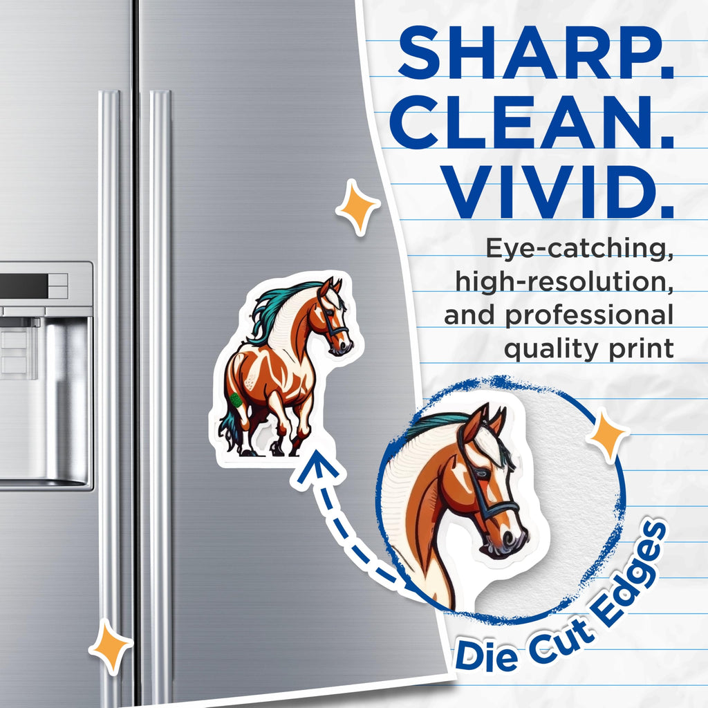 (2 Pack) Horse Magnets - Equestrian Fridge Decor - Teal Mane Equine Art - Pinto Horse Locker Magnet - 5 Inches On Longest Side - Thick Durable Magnet - Made in USA - MAG22142