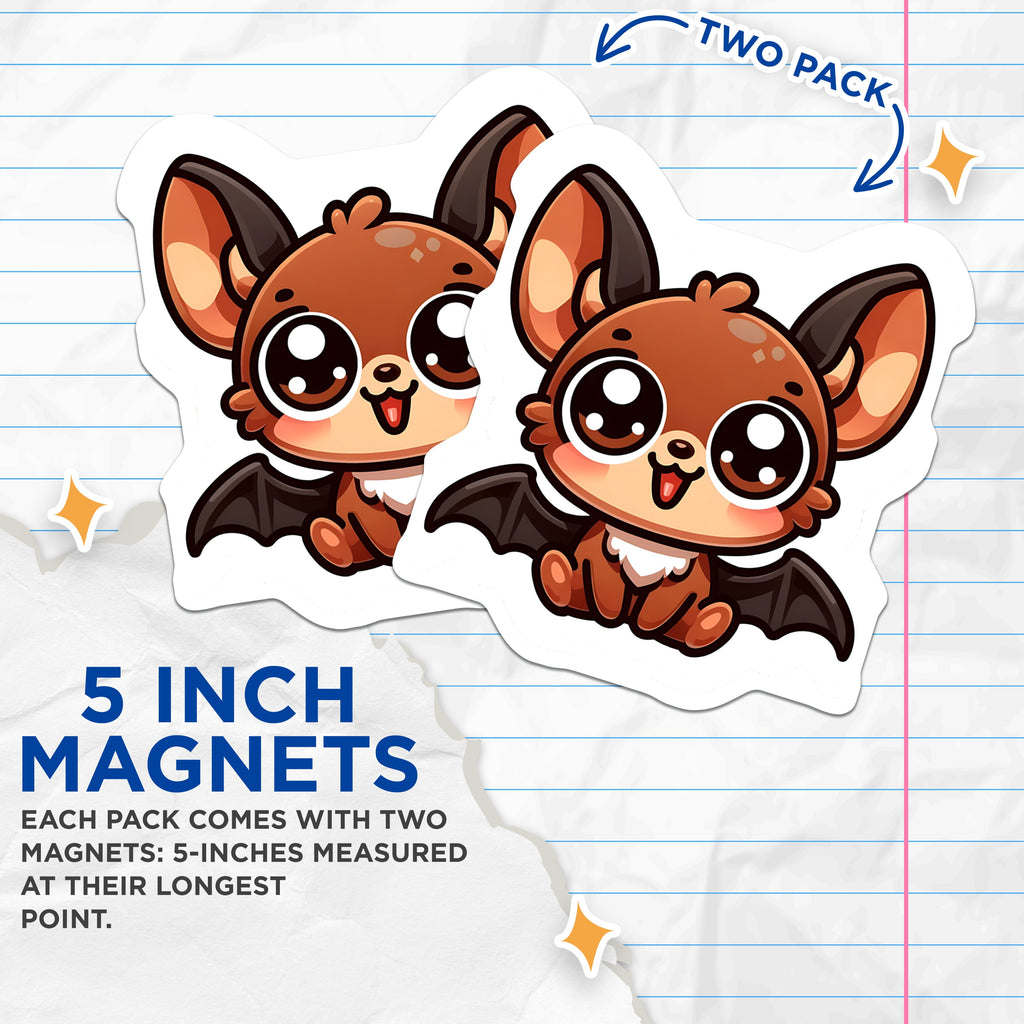 (2 Pack) Kawaii Bat Magnets - Cute Critter Decor - Spooky Animal Fridge Accessory - 5 Inches On Longest Side - Thick Durable Magnet - Made in USA - MAG39982