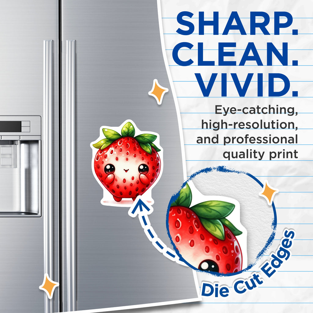 (2 Pack) Kawaii Strawberry Magnets - Cute Fruit Refrigerator - Whimsical Kitchen Decor - Cheerful Locker Accents - 5 Inches On Longest Side - Thick Durable Magnet - Made in USA - MAG37509
