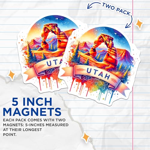 (2 Pack) Utah Scenic Magnets - Travel Souvenir - Nature Lover Decor - Vibrant Landscape Magnets - 5" On Longest Side - for Cars, Fridges, Toolboxes - Made in USA - MAG6931