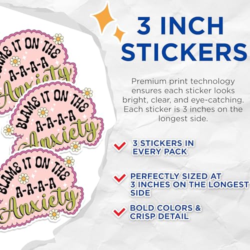 (3 Pack) Blame It on Anxiety Decals - Mental Health Sticker - Laptop Decals - 3 Inches On Longest Side - Easy Peel & Apply - Made in USA - 3MCS1656