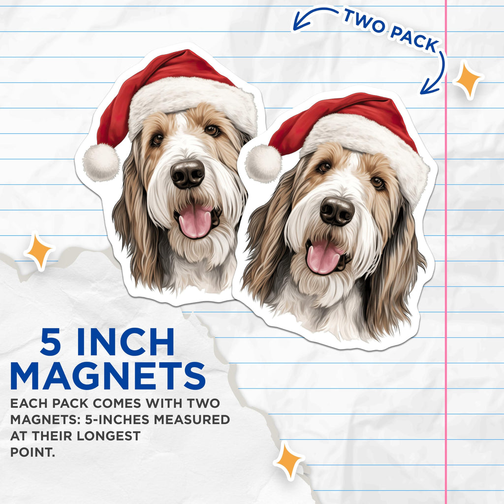 (2 Pack) Christmas Dog Magnets - Santa Hat Pet - Holiday Hound Decor - 5 Inches On Longest Side - Thick Durable Magnet - Made in USA - MAG29737