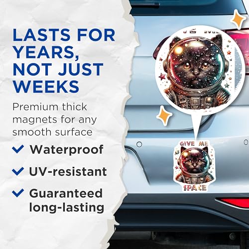(2 Pack) Give Me Space Cat Magnets - Cute Space Cat Kitchen - Fridge Magnets - Cat Lover Art - Space-Themed Magnets - 5" On Longest Side - for Cars, Fridges, Toolboxes - Made in USA - MAG4602