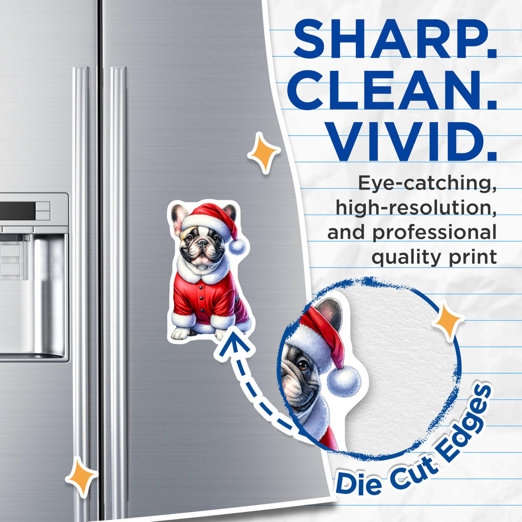 (2 Pack) French Bulldog Santa Magnets - Christmas Dog Decor - Holiday Pet Lover - 5 Inches On Longest Side - Thick Durable Magnet - Made in USA - MAG26642