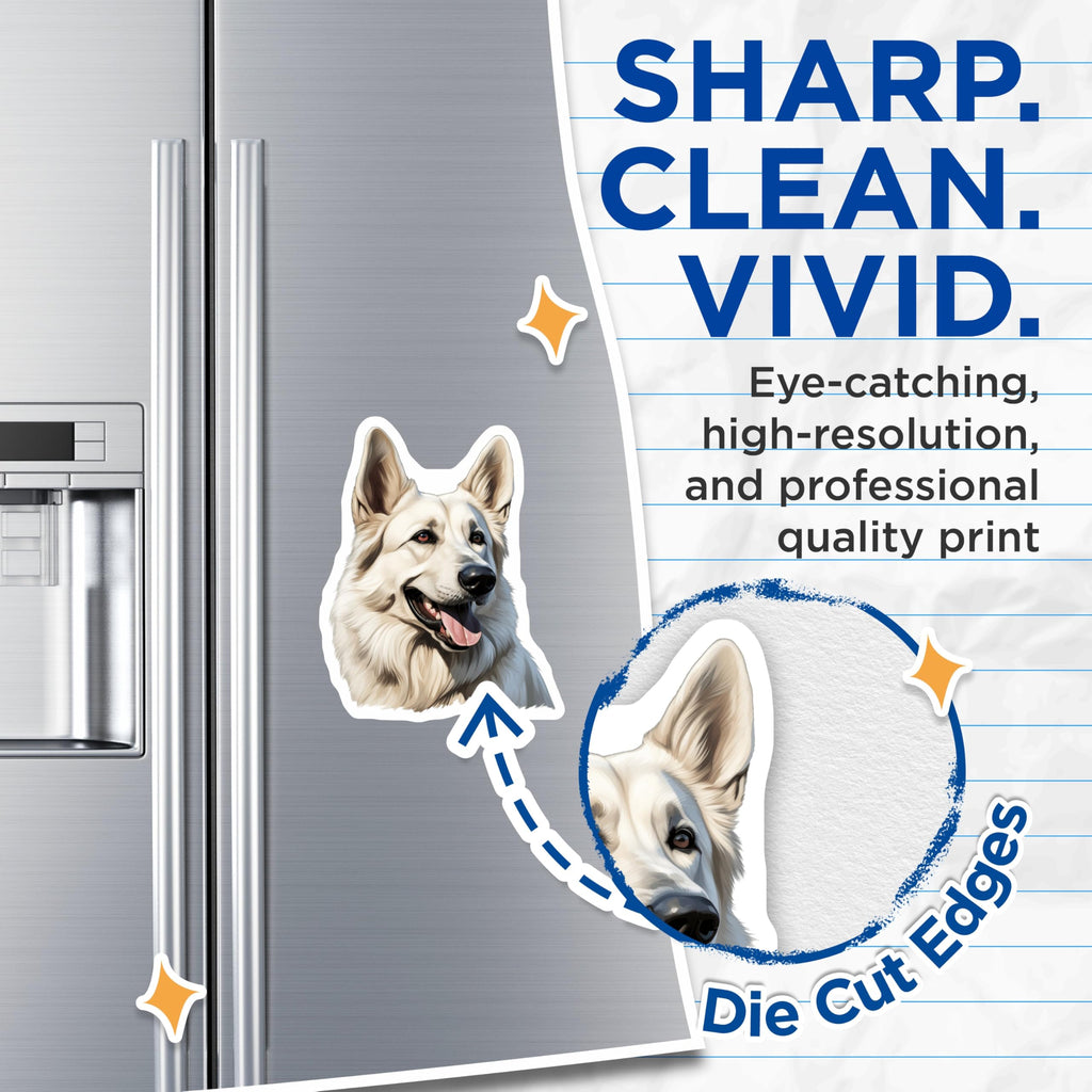 (2 Pack) White German Shepherd Magnets - Pet Lover Decor - Dog Breed Art Canine Home - 5 Inches On Longest Side - Thick Durable Magnet - Made in USA - MAG29513