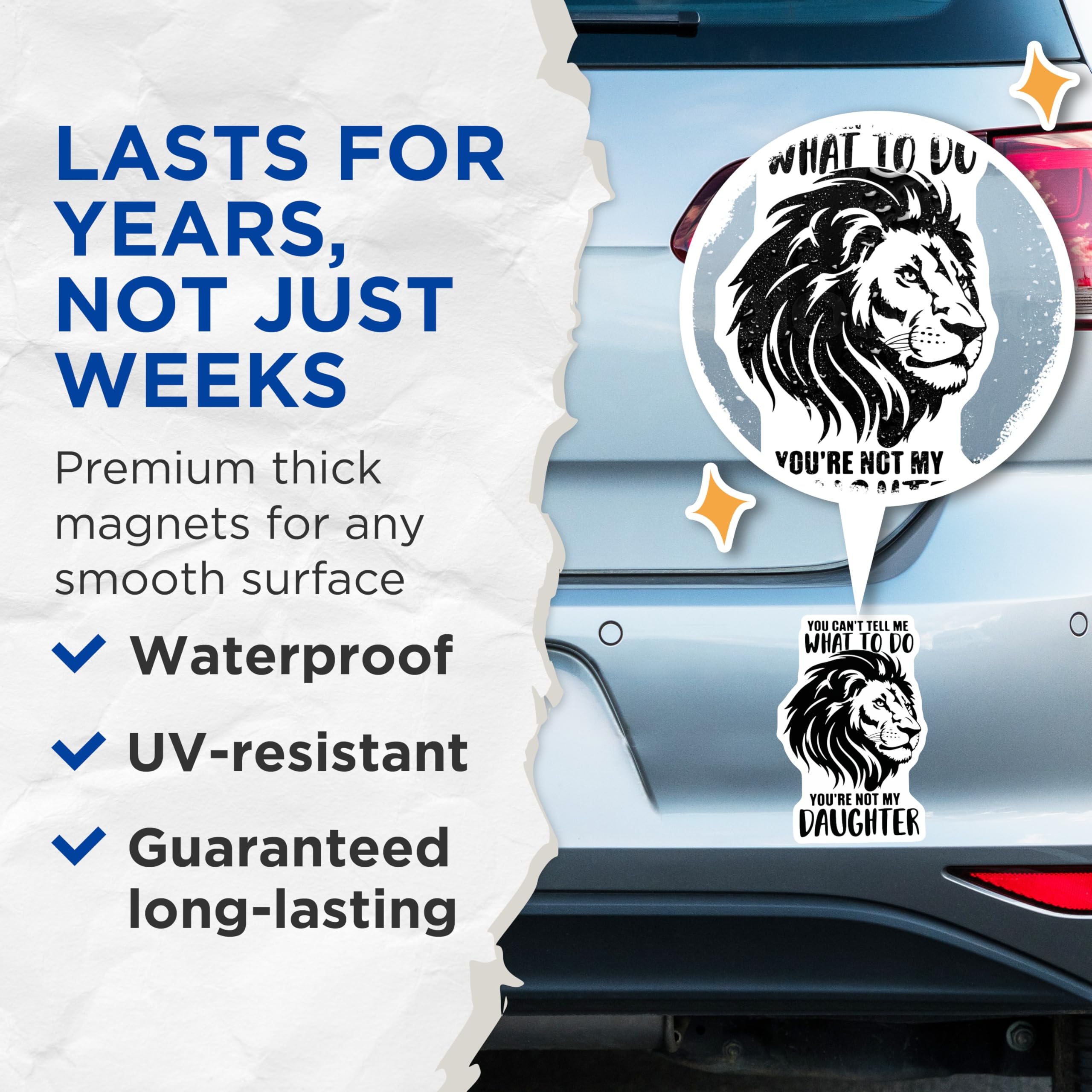 (2 Pack) Lion Daughter Magnets - Sarcastic Lion Art - You Can't Tell Me What to Do - 5" On Longest Side - Premium Magnet - for Cars, Refrigerators, Toolboxes, Lockers - Made in USA - MAG14166