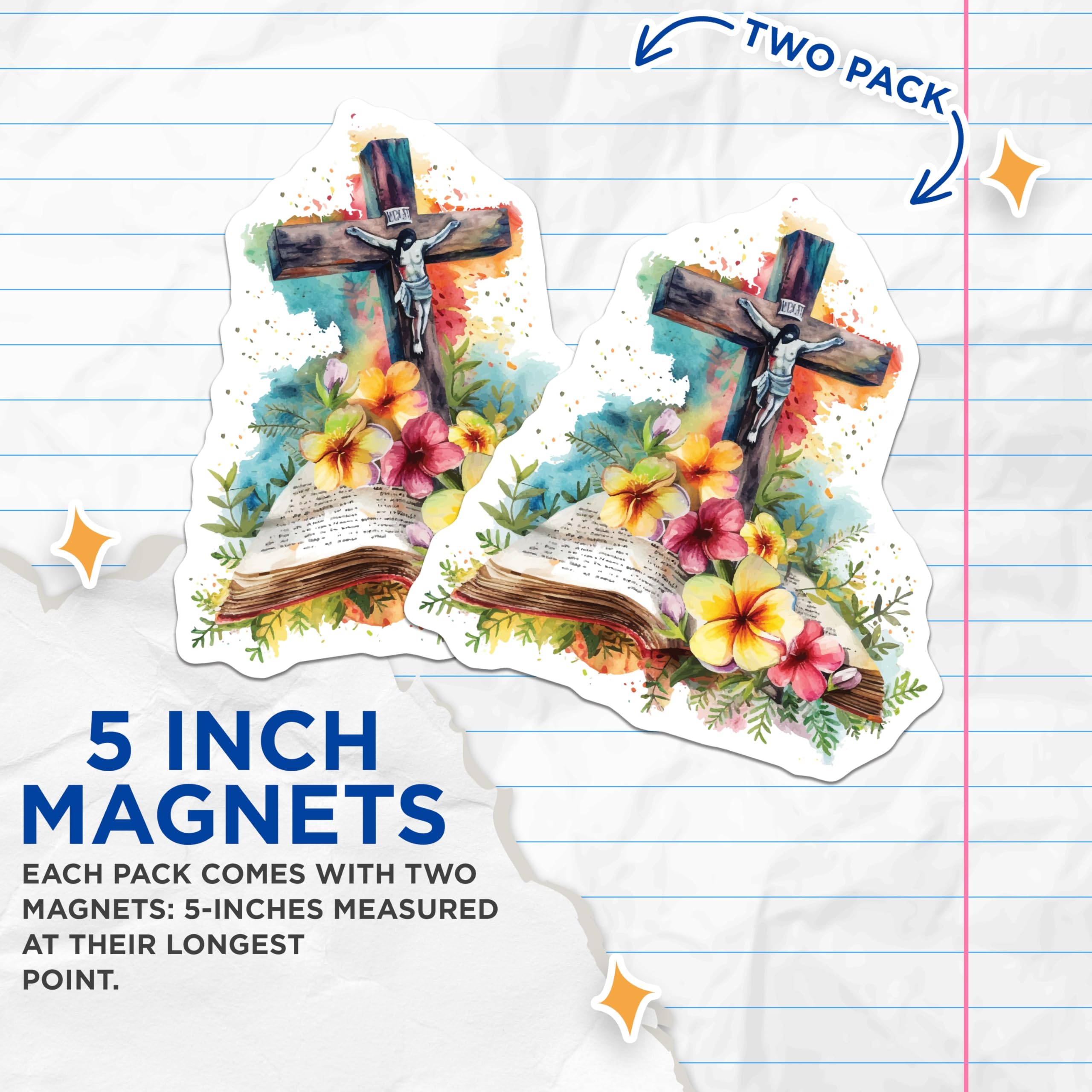 (2 Pack) Jesus Cross Magnets - Watercolor Crucifixion Art - Christian Faith Decor - Spiritual Religious Symbol Magnets - 5 Inches On Longest Side - Thick Durable Magnet - Made in USA - MAG19615