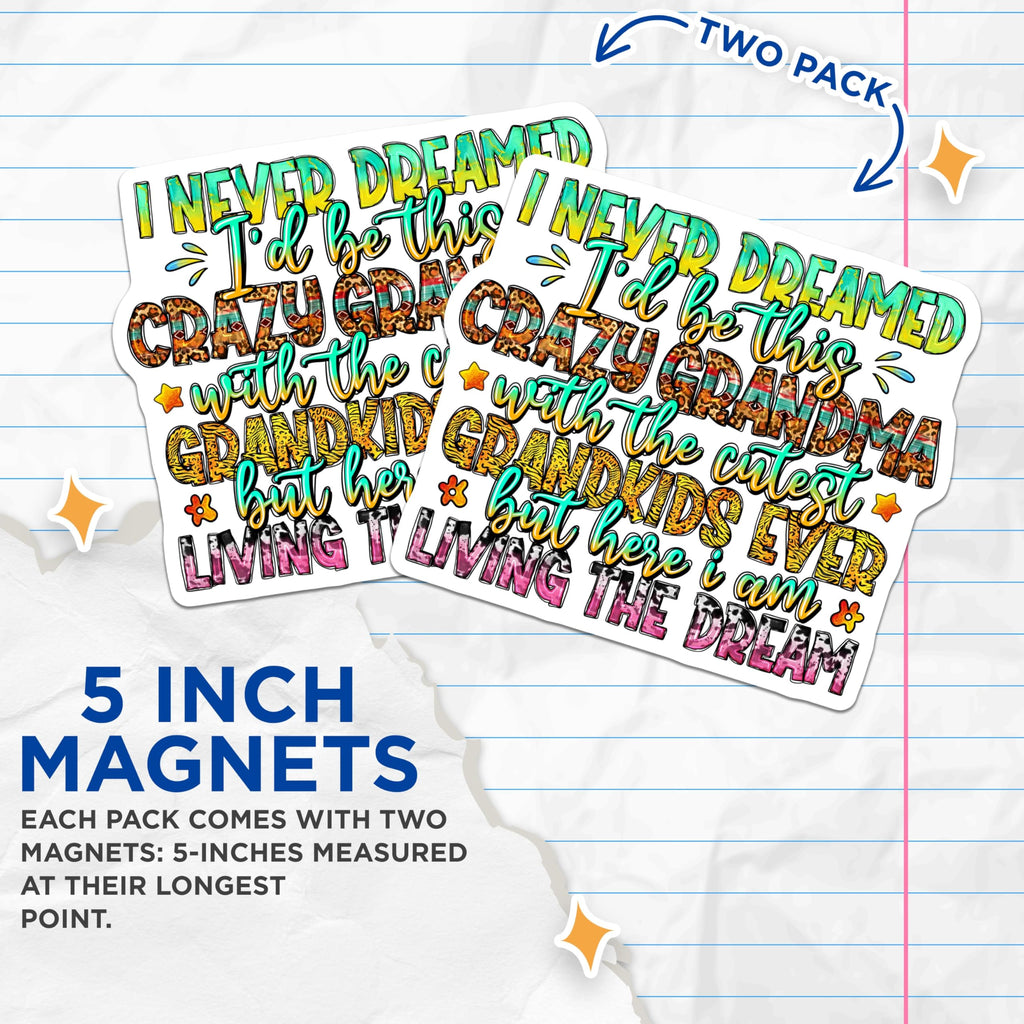 (2 Pack) Crazy Grandma Magnets - Cutest Grandkids Ever - Proud Grandma Mother's Day - 5 Inches On Longest Side - Thick Durable Magnet - Made in USA - MAG30395