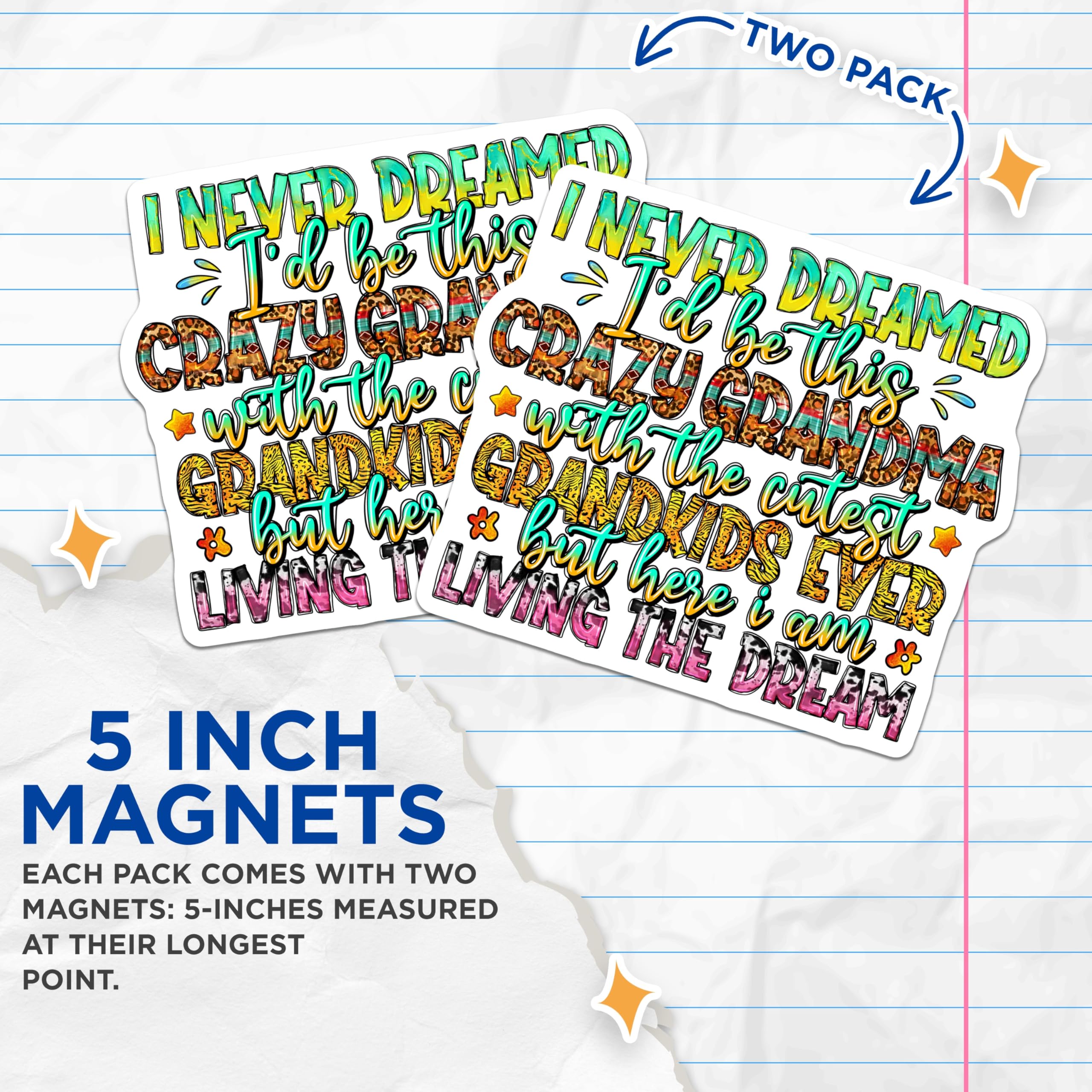 (2 Pack) Crazy Grandma Magnets - Cutest Grandkids Ever - Proud Grandma Mother's Day - 5 Inches On Longest Side - Thick Durable Magnet - Made in USA - MAG30395