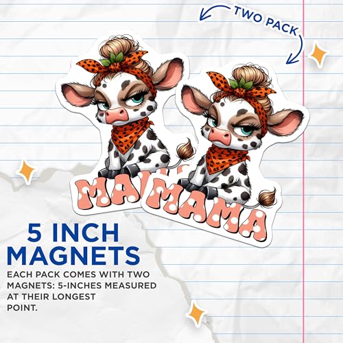 (2 Pack) Mama Cow Magnets - Cute Cow DÃƒÂ©cor - Animal Lover Gifts - Fridge Magnets for Cow Enthusiasts - 5" On Longest Side - for Cars, Fridges, Toolboxes - Made in USA - MAG3788