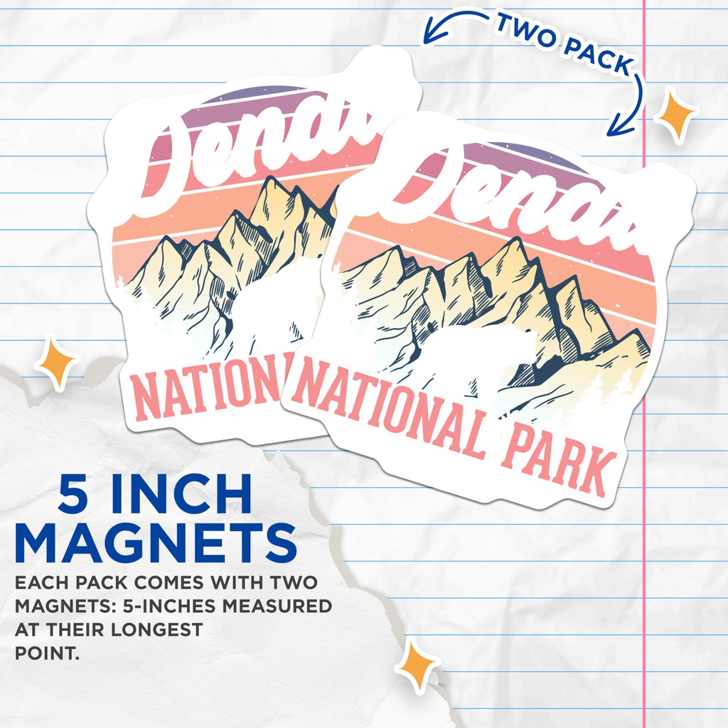 (2 Pack) Denali National Park Magnets - Alaska Vacation Souvenir - Travel Fridge Magnets - 5" On Longest Side - Premium Magnet - for Cars, Refrigerators, Toolboxes, Lockers - Made in USA - MAG18626
