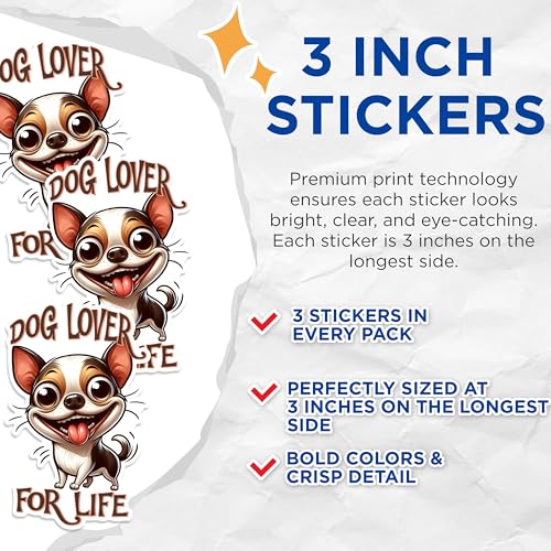 (3 Pack) Dog Lover Decals - Chihuahua Stickers - Cute Dog Laptop Decal - 3 Inches On Longest Side - Easy Peel & Apply - Made in USA - 3MCS1615