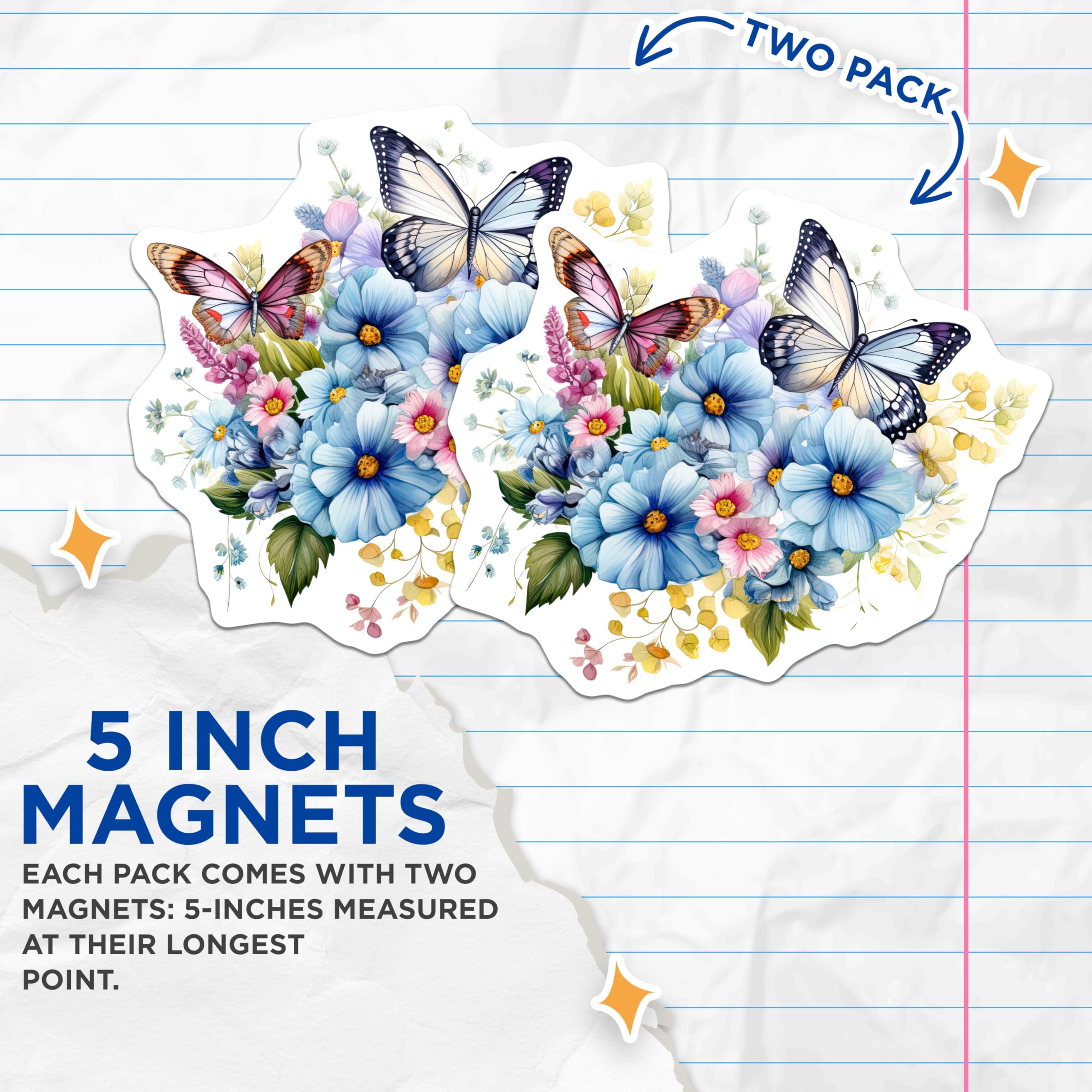(2 Pack) Butterfly Floral Magnets - Fridge Magnets - Decorative Magnets - 5" On Longest Side - Premium Magnet - for Cars, Refrigerators, Toolboxes, Lockers - Made in USA - MAG15862