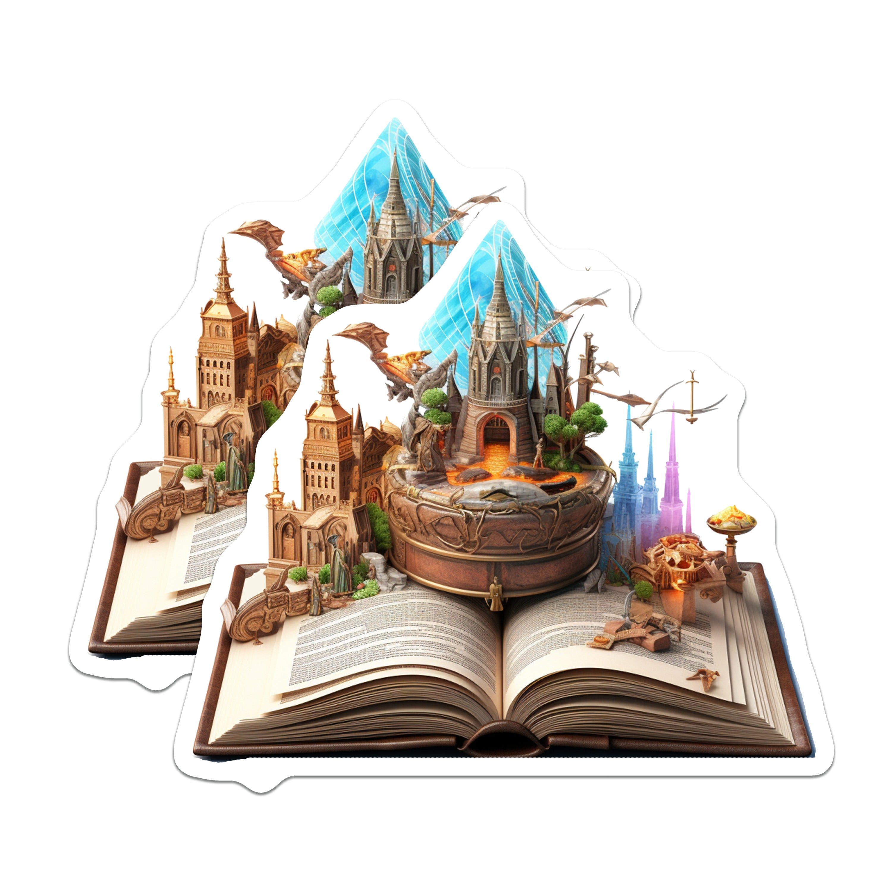 (2 Pack) Fantasy Book Magnets - Dragon Castle Realm - Dark Academia Storyteller Gamer - 5 Inches On Longest Side - Thick Durable Magnet - Made in USA - MAG38427