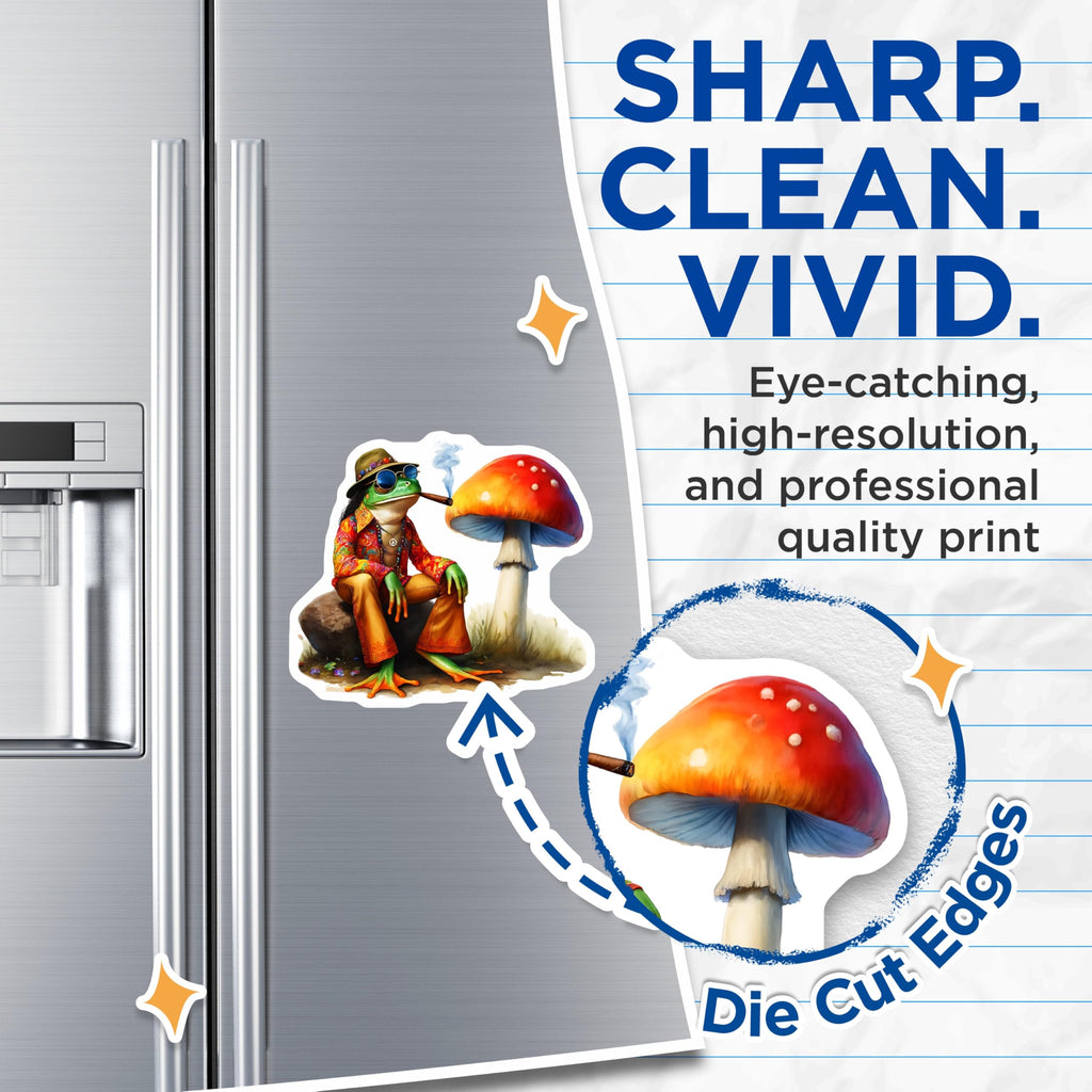 (2 Pack) Frog Magnets - Hippie Decor - Mushroom - Novelty Fridge Decor - 5" On Longest Side - Premium Magnet - for Cars, Refrigerators, Toolboxes, Lockers - Made in USA - MAG16847