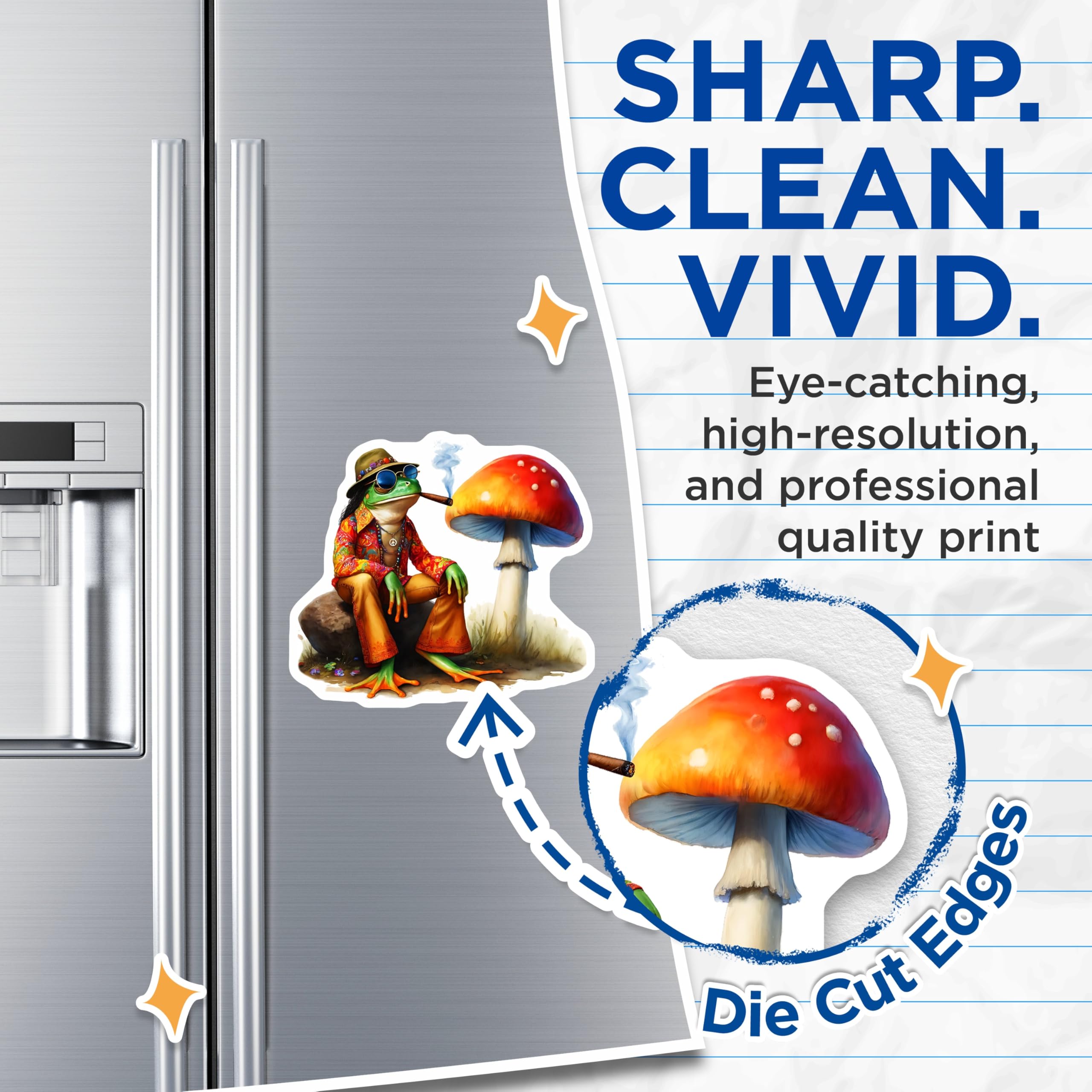 (2 Pack) Frog Magnets - Hippie Decor - Mushroom - Novelty Fridge Decor - 5" On Longest Side - Premium Magnet - for Cars, Refrigerators, Toolboxes, Lockers - Made in USA - MAG16847