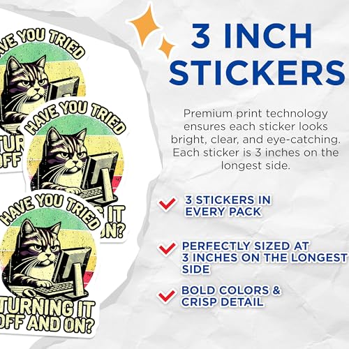 (3 Pack) Cat Computer Decals - Funny Laptop Decals - Geek Cat Stickers - 3 Inches On Longest Side - Easy Peel & Apply - Made in USA - 3MCS2362