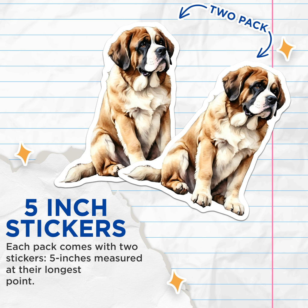 (2 Pack) St Bernard Stickers - Dog Breed Decals - Bernese Mountain Dog Accessories - 5" On Longest Side - Sticks to Smooth Flat Surfaces - Made in USA - BMCS15779