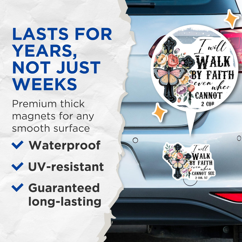 (2 Pack) Faith Magnets - Butterfly Cross Fridge Magnets - Inspirational Religious Decor - 5" On Longest Side - Premium Magnet - for Cars, Refrigerators, Toolboxes, Lockers - Made in USA - MAG14848