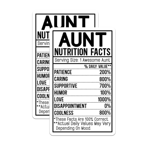 (2 Pack) Aunt Nutrition Facts Magnets - Funny Aunt Quote - Family Refrigerator - 5" On Longest Side - for Cars, Fridges, Toolboxes - Made in USA - MAG3813