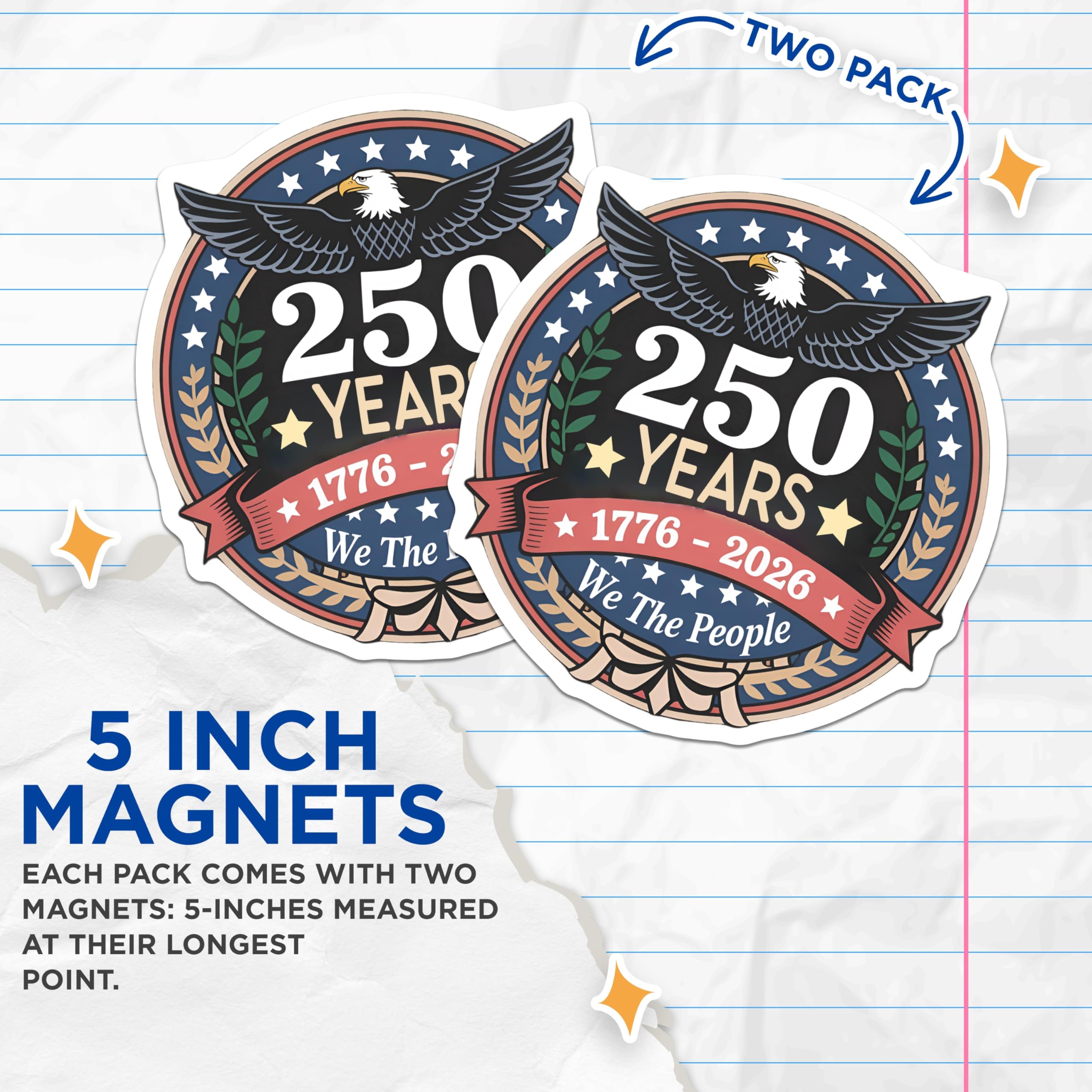 (2 Pack) 250 Years US History Magnets - 1776-2026 Commemorative Bald Eagle - Patriotic American Heritage Refrigerator Magnets - 5 Inches On Longest Side - Thick Durable Magnet - Made in USA - MAG28118