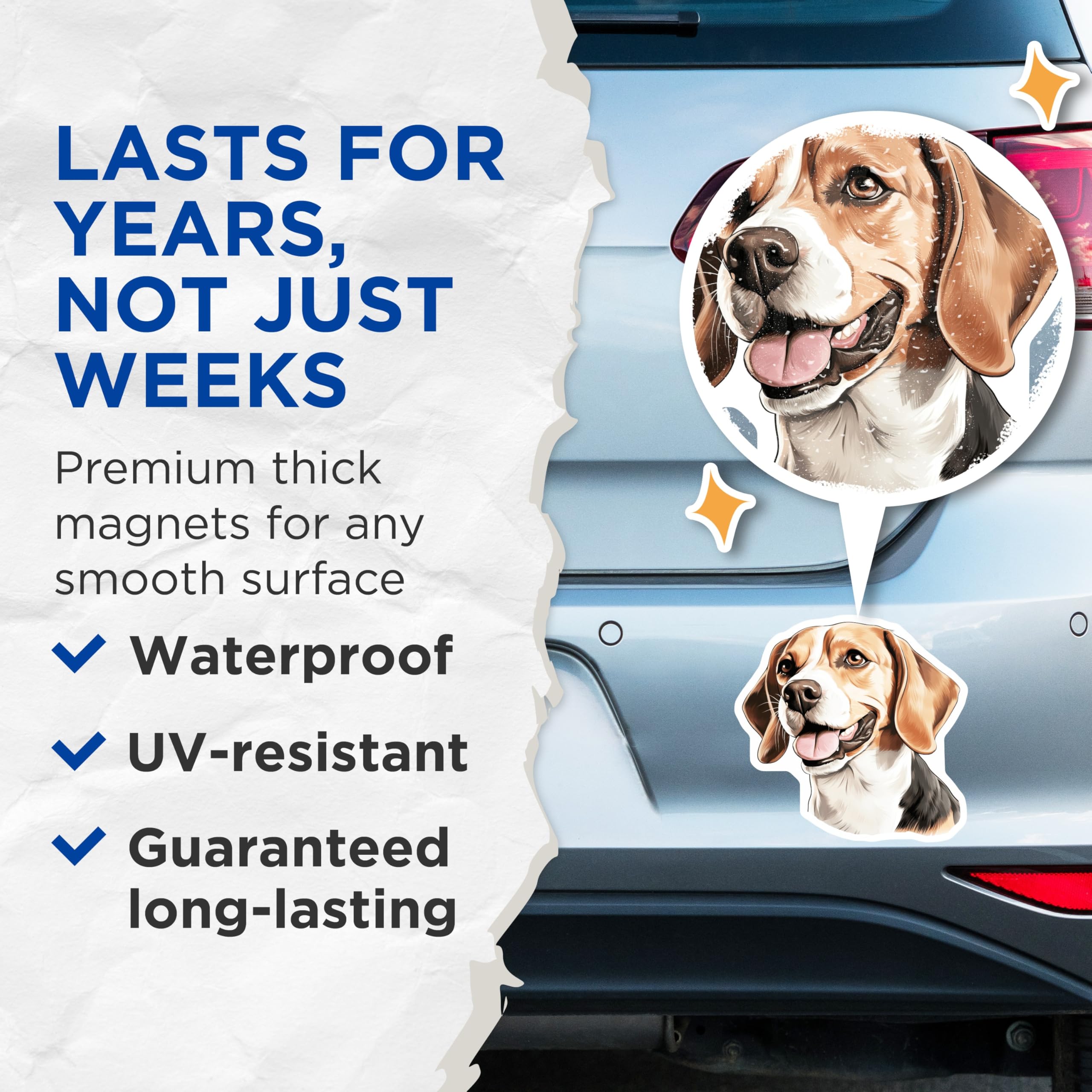(2 Pack) Happy Beagle Dog Magnets - Cute Pet Artwork for Refrigerator - Dog Breed Accessories for Kitchen - 5 Inches On Longest Side - Thick Durable Magnet - Made in USA - MAG28895