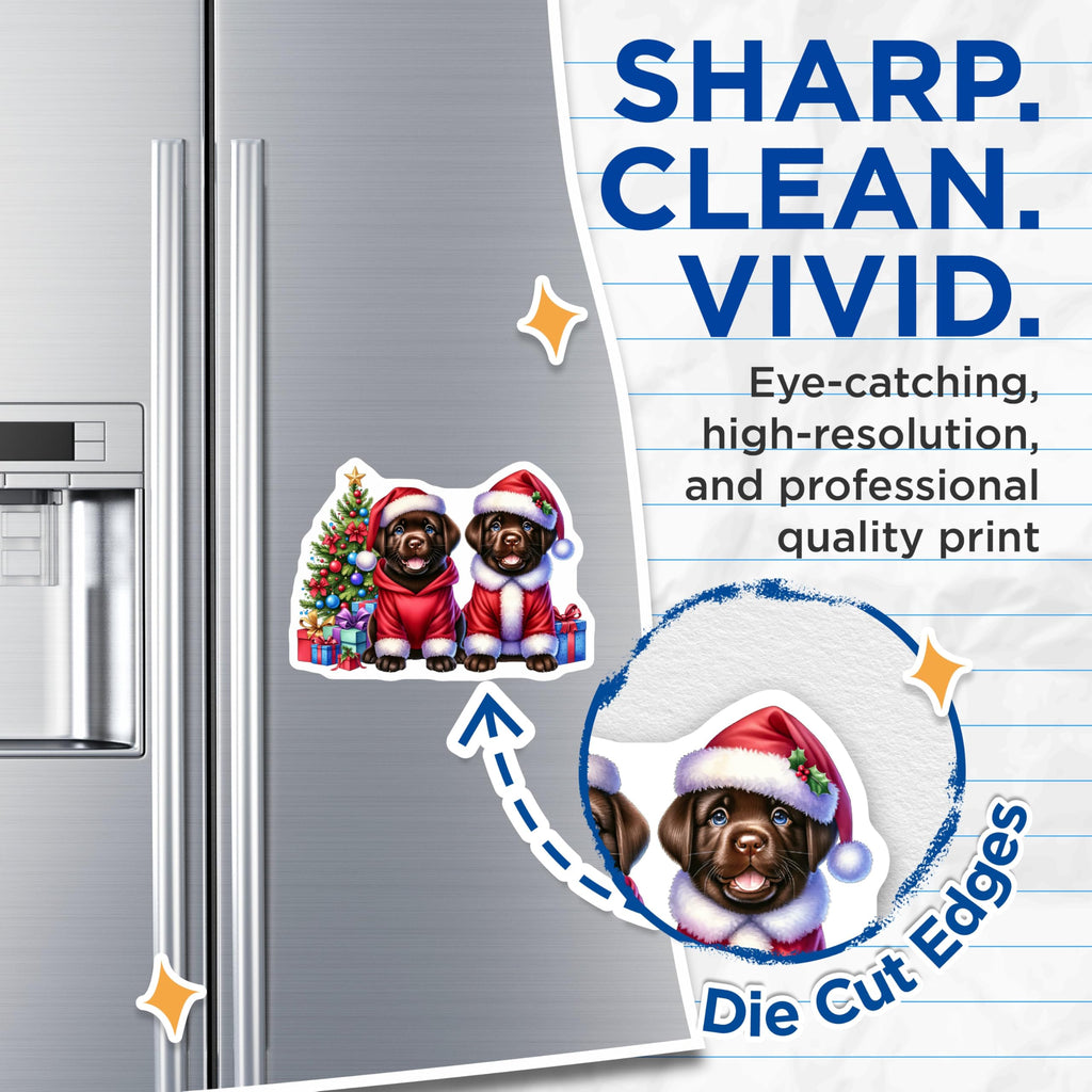 (2 Pack) Christmas Lab Puppies Magnets - Festive Dog Decor - Chocolate Labrador Fridge Accessory - 5 Inches On Longest Side - Thick Durable Magnet - Made in USA - MAG28929