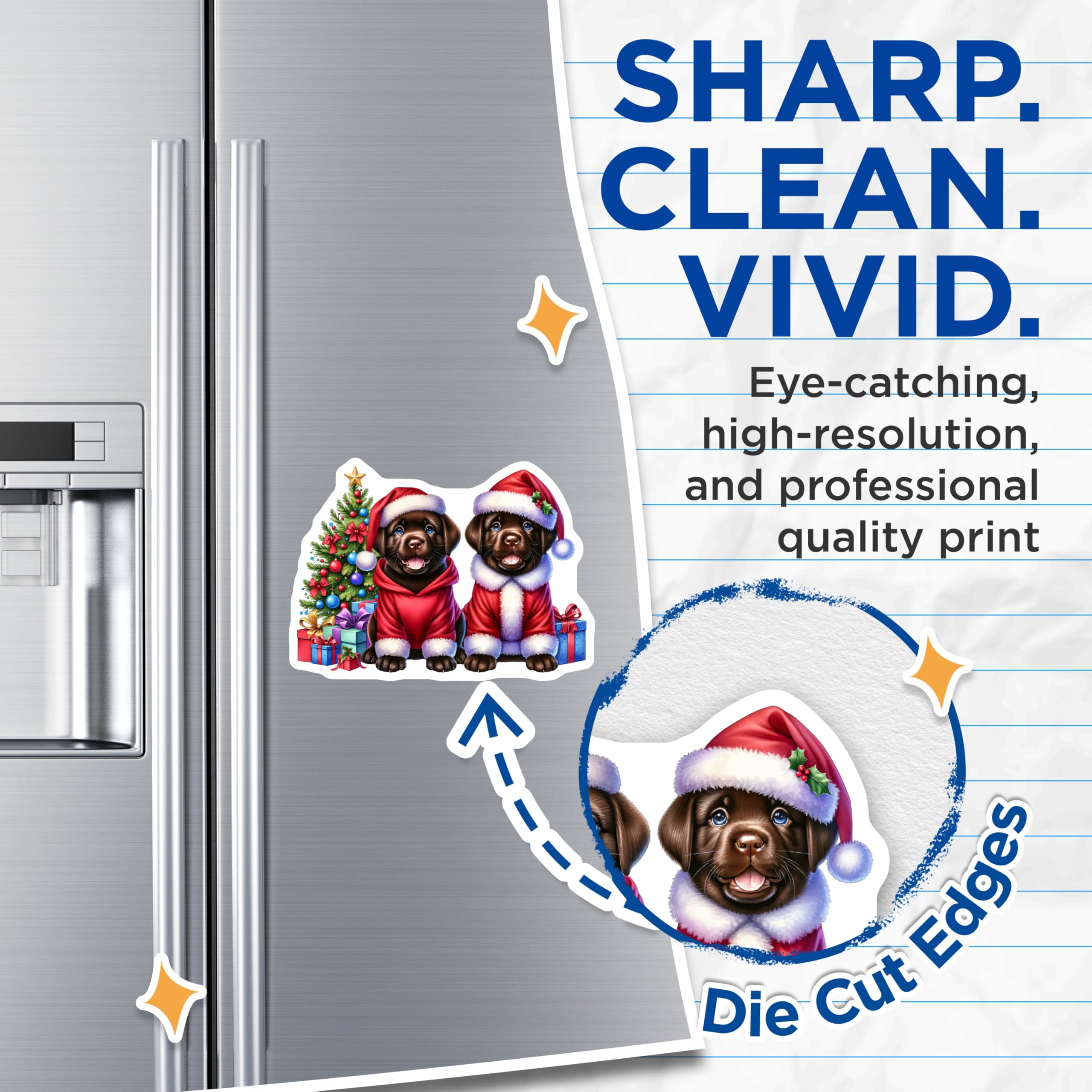 (2 Pack) Christmas Lab Puppies Magnets - Festive Dog Decor - Chocolate Labrador Fridge Accessory - 5 Inches On Longest Side - Thick Durable Magnet - Made in USA - MAG28929