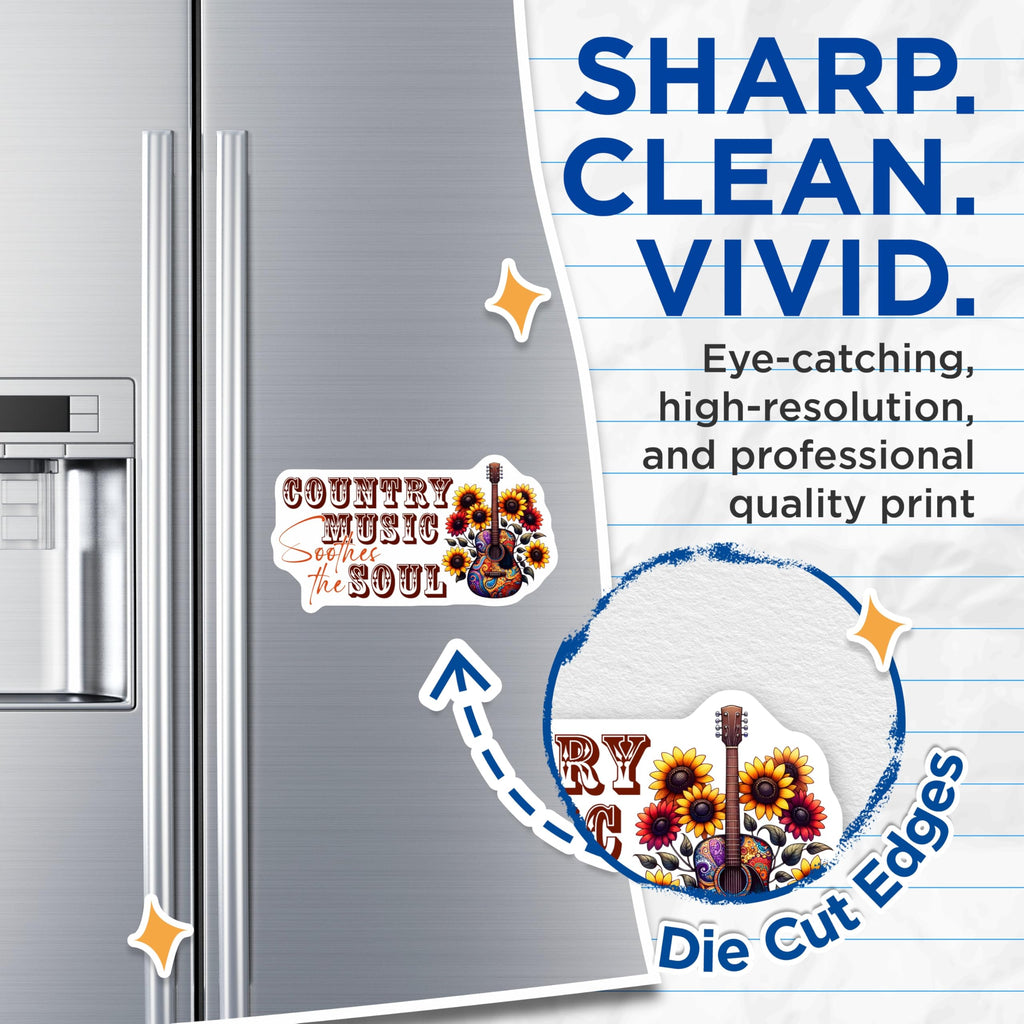(2 Pack) Country Music Magnets - Guitar Sunflower Magnet - Soothes The Soul Magnet - 5" On Longest Side - Premium Magnet - for Cars, Refrigerators, Toolboxes, Lockers - Made in USA - MAG15424
