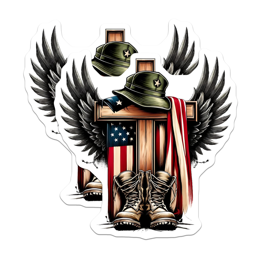 (2 Pack) Patriotic Military Magnets - Memorial Day Magnet - American Flag Wings Boots Hat - 5" On Longest Side - Premium Magnet - for Cars, Refrigerators, Toolboxes, Lockers - Made in USA - MAG14317