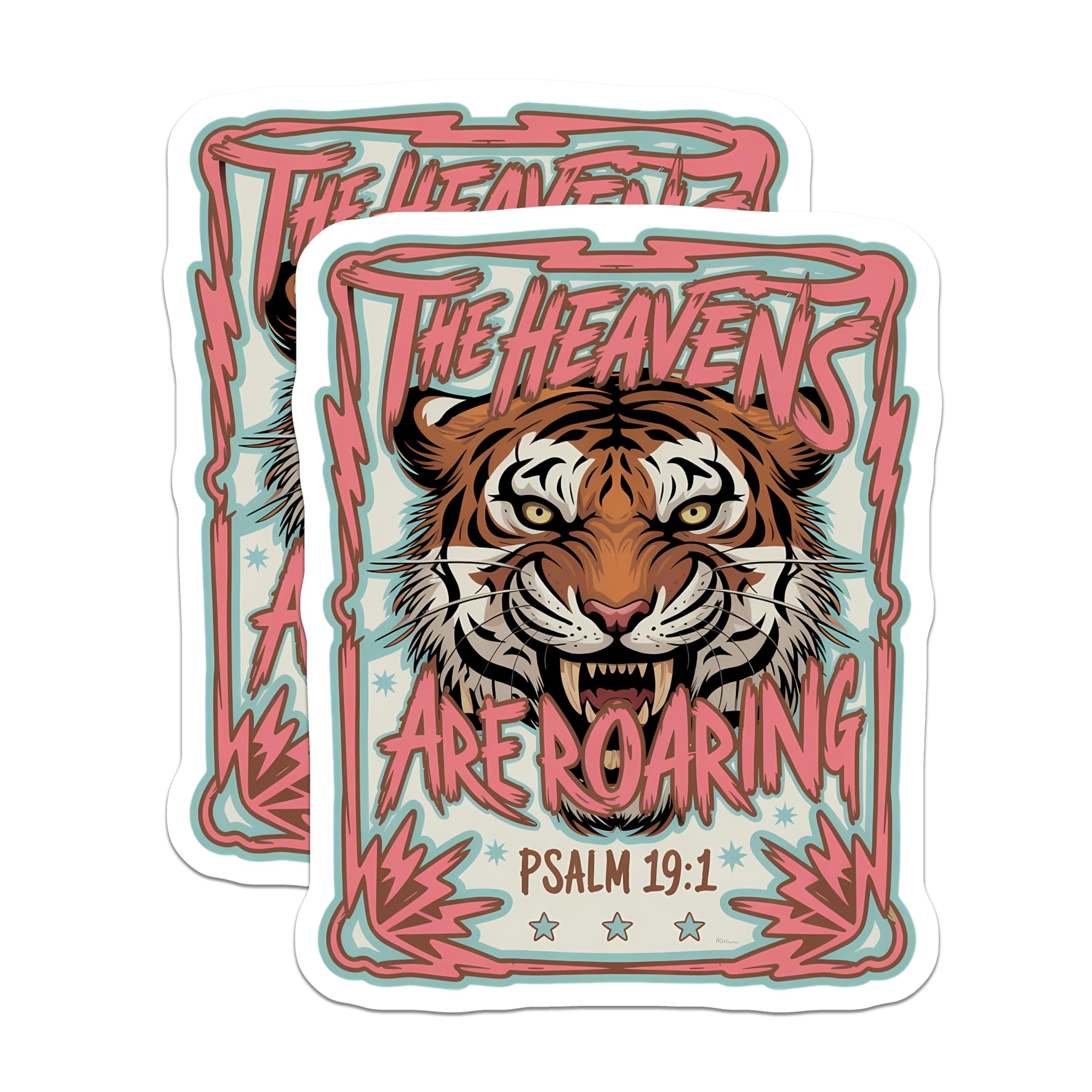 (2 Pack) Roaring Tiger Magnets - Psalm 19:1 Scripture Art - Christian Faith Decor - 5 Inches On Longest Side - Thick Durable Magnet - Made in USA - MAG22600