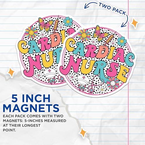 (2 Pack) Cardiac Nurse Magnets Magnets - Flower Nurse Decor - Heart Nurse Accessories - 5" On Longest Side - Made in USA - Sticks to Refrigerators & Metal Surfaces - MAG9141