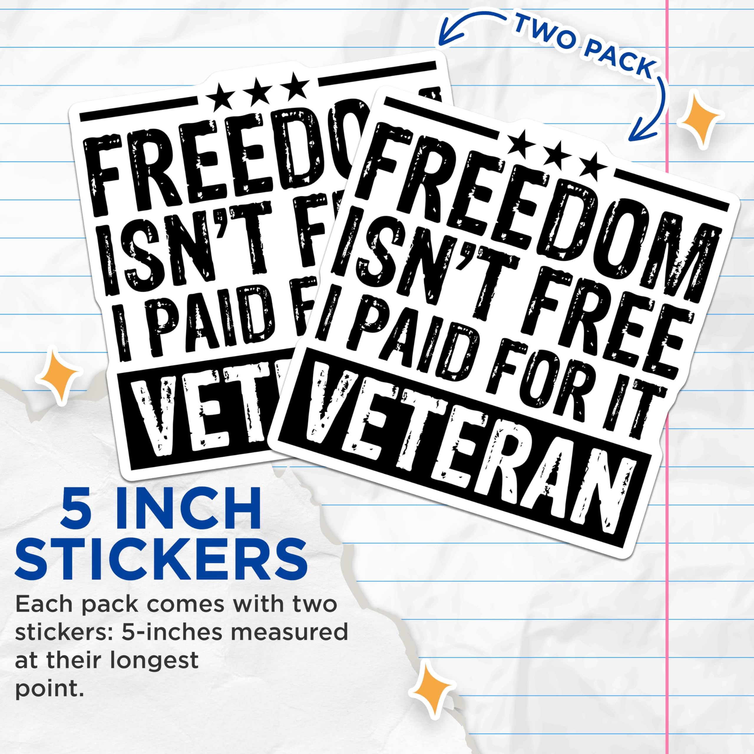 (2 Pack) Freedom Isn't Free I Paid for It Stickers - Veteran Quote Stickers - Inspirational Military Stickers - 5" On Longest Side - Sticks to Smooth Flat Surfaces - Made in USA - BMCS4888