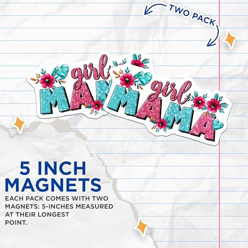 (2 Pack) Girl Mama Magnets - Floral Design - Glitter Accents - 5" On Longest Side - for Cars, Fridges, Toolboxes - Made in USA - MAG8187