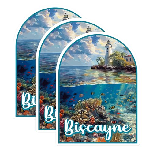 (3 Pack) Biscayne National Park Decals - Lighthouse Scenery - Ocean Reef Art - 3 Inches On Longest Side - Easy Peel & Apply - Made in USA - 3MCS0397