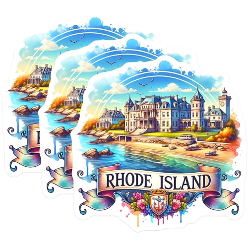 (3 Pack) Rhode Island Decals - Coastal Landscape - Laptop Decals- 3 Inches On Longest Side - Easy Peel & Apply - Made in USA - 3MCS5556