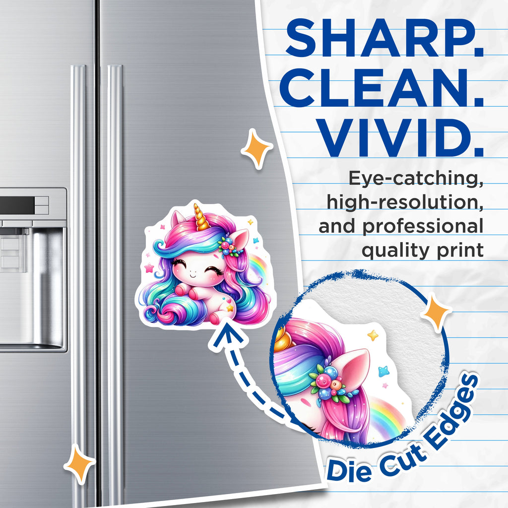 (2 Pack) Cute Kawaii Unicorn Magnets - Vibrant Rainbow Fantasy Decor - Magical Creature Locker Fridge Art - 5 Inches On Longest Side - Thick Durable Magnet - Made in USA - MAG36708
