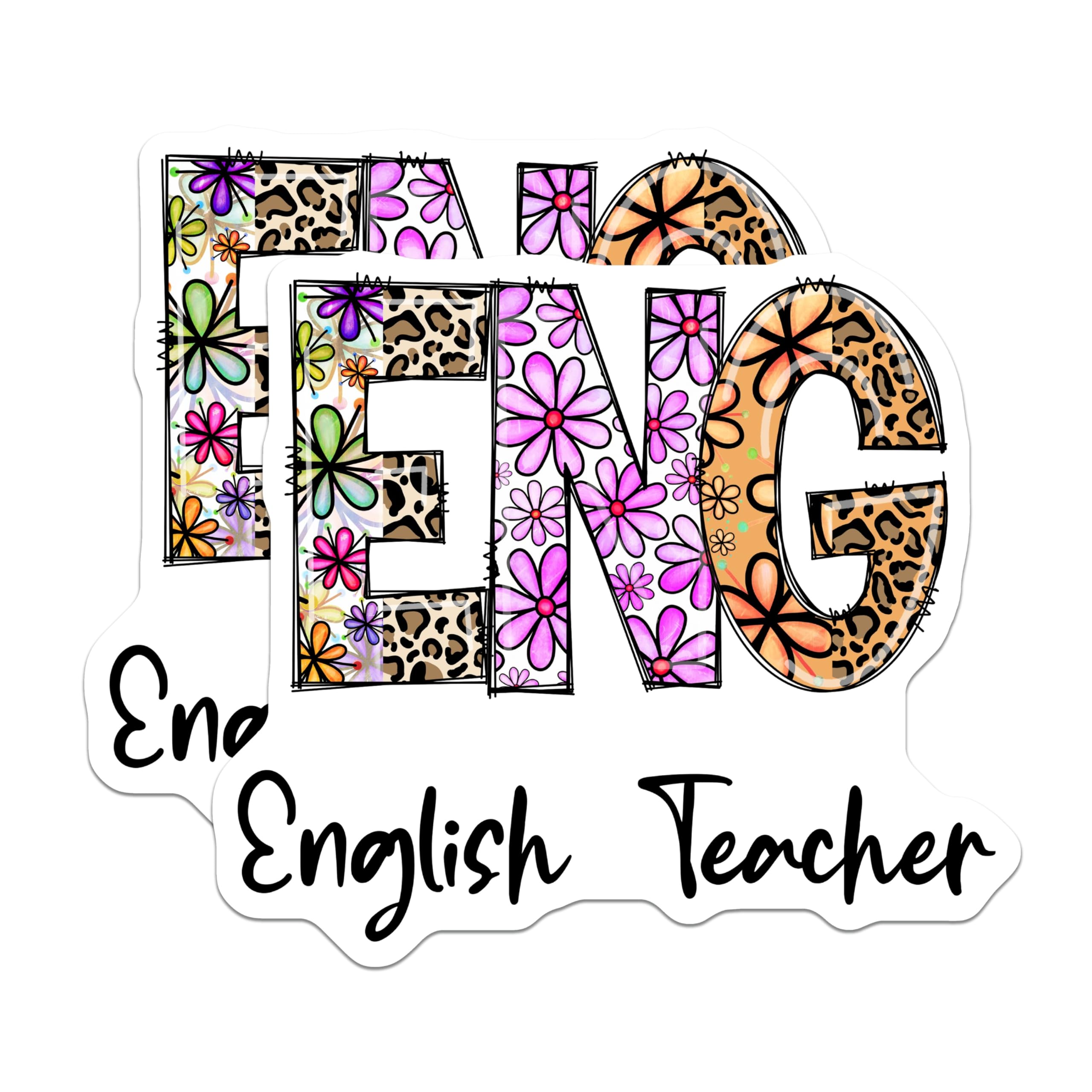 (2 Pack) English Teacher Magnets - Floral Leopard Print - Educator Fridge Decor - 5" On Longest Side - Premium Magnet - for Cars, Refrigerators, Toolboxes, Lockers - Made in USA - MAG15922