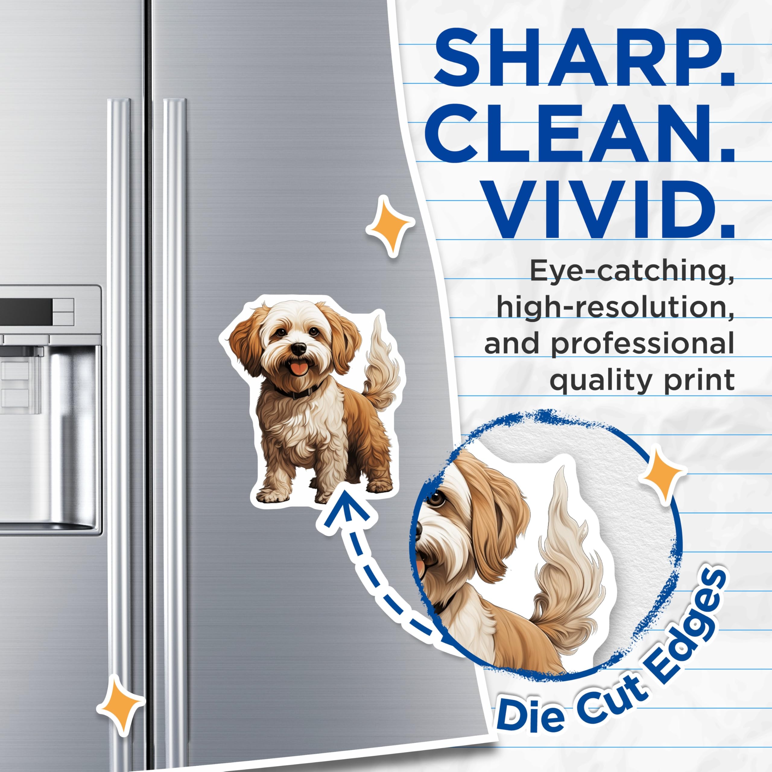 (2 Pack) Fluffy Dog Magnets - Cute Puppy Refrigerator Decor - Small Dog Breed Lover - Pet Owner - 5 Inches On Longest Side - Thick Durable Magnet - Made in USA - MAG25812