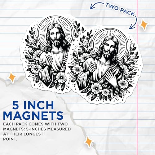 (2 Pack) Jesus Sacred Heart Magnets - Religious Icon - Christian Home Decor and Inspiration - 5" On Longest Side - for Cars, Fridges, Toolboxes - Made in USA - MAG7327
