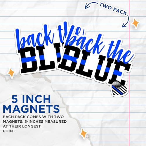 (2 Packs) Back The Blue Magnets - Support Police Policeman Family Wife Support Magnets - 5 Inches On Longest Side - Premium Magnet - for Fridges, Toolboxes, Cars - Made in USA - MAG2441