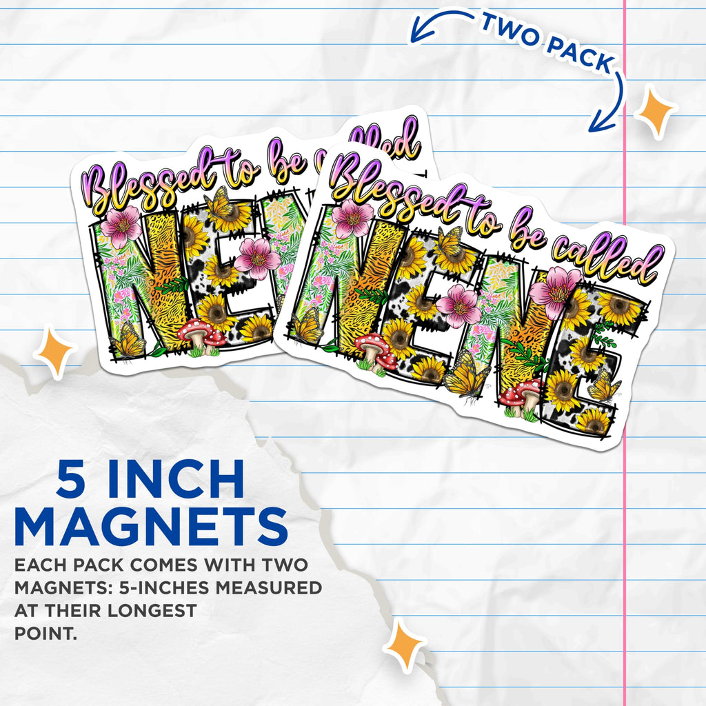 (2 Pack) Mama Magnets - Blessed to be Called Mama - Boho Floral Animal Print Sunflower Butterflies Decor - 5 Inches On Longest Side - Thick Durable Magnet - Made in USA - MAG28831