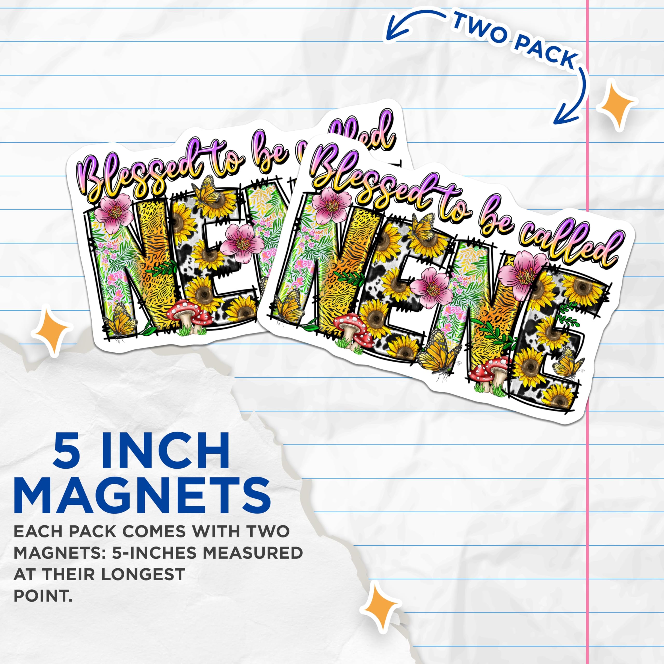 (2 Pack) Mama Magnets - Blessed to be Called Mama - Boho Floral Animal Print Sunflower Butterflies Decor - 5 Inches On Longest Side - Thick Durable Magnet - Made in USA - MAG28831