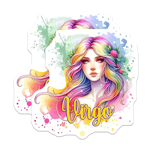 (2 Pack) Virgo Stickers - Zodiac Sign Sticker - Astrology Sticker - Colorful Art Stickers - Celestial Stickers - 5" On Longest Side - Sticks to Smooth Flat Surfaces - Made in USA - BMCS6794