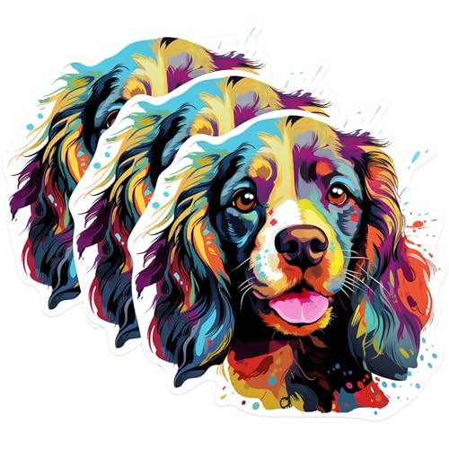 (3 Pack) Cocker Spaniel Decals - Colorful Dog Art - Laptop Decals - 3 Inches On Longest Side - Easy Peel & Apply - Made in USA - 3MCS0724
