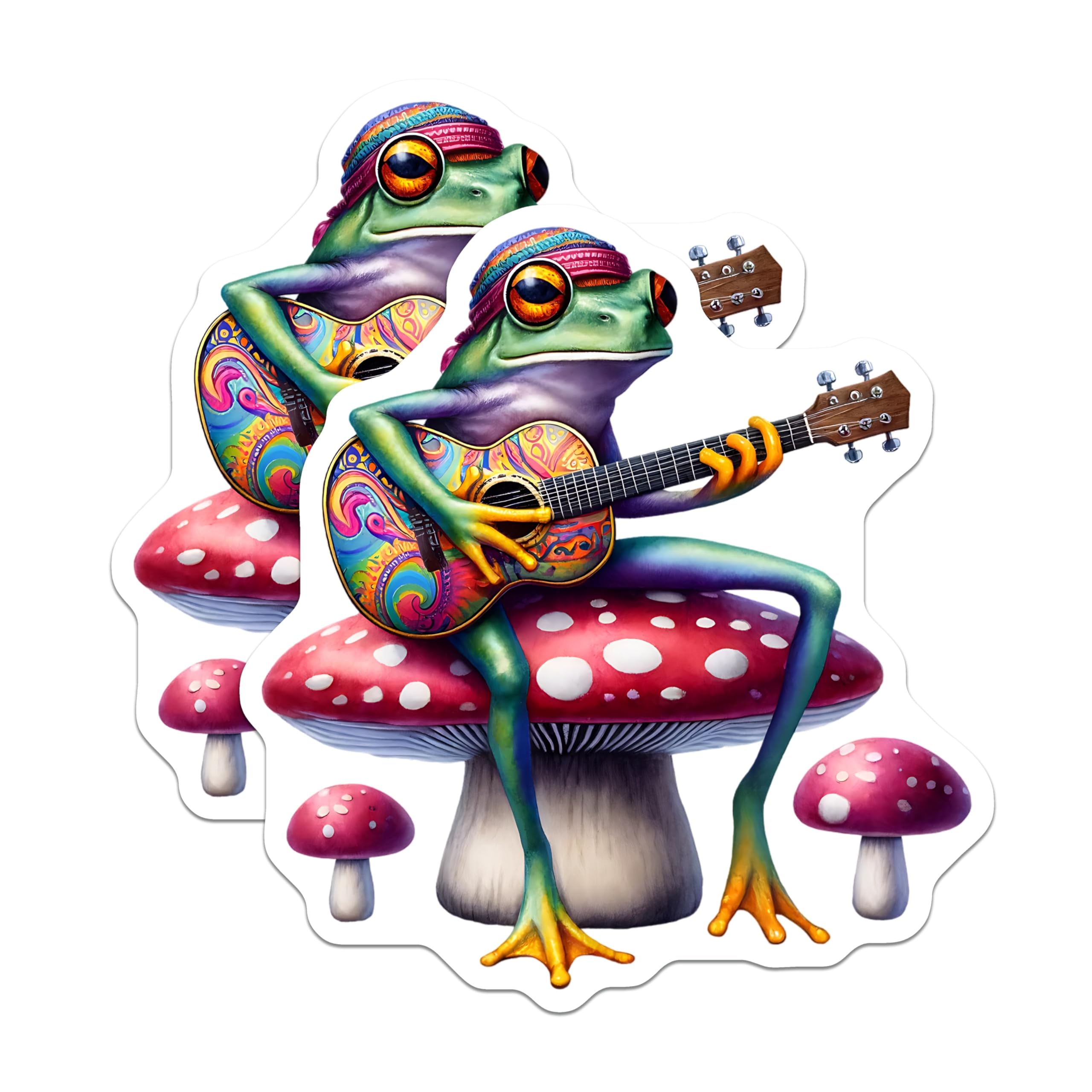 (2 Pack) Frog Musician Magnets - Mushroom Art - Quirky Fridge Decor - 5" On Longest Side - Premium Magnet - for Cars, Refrigerators, Toolboxes, Lockers - Made in USA - MAG16585