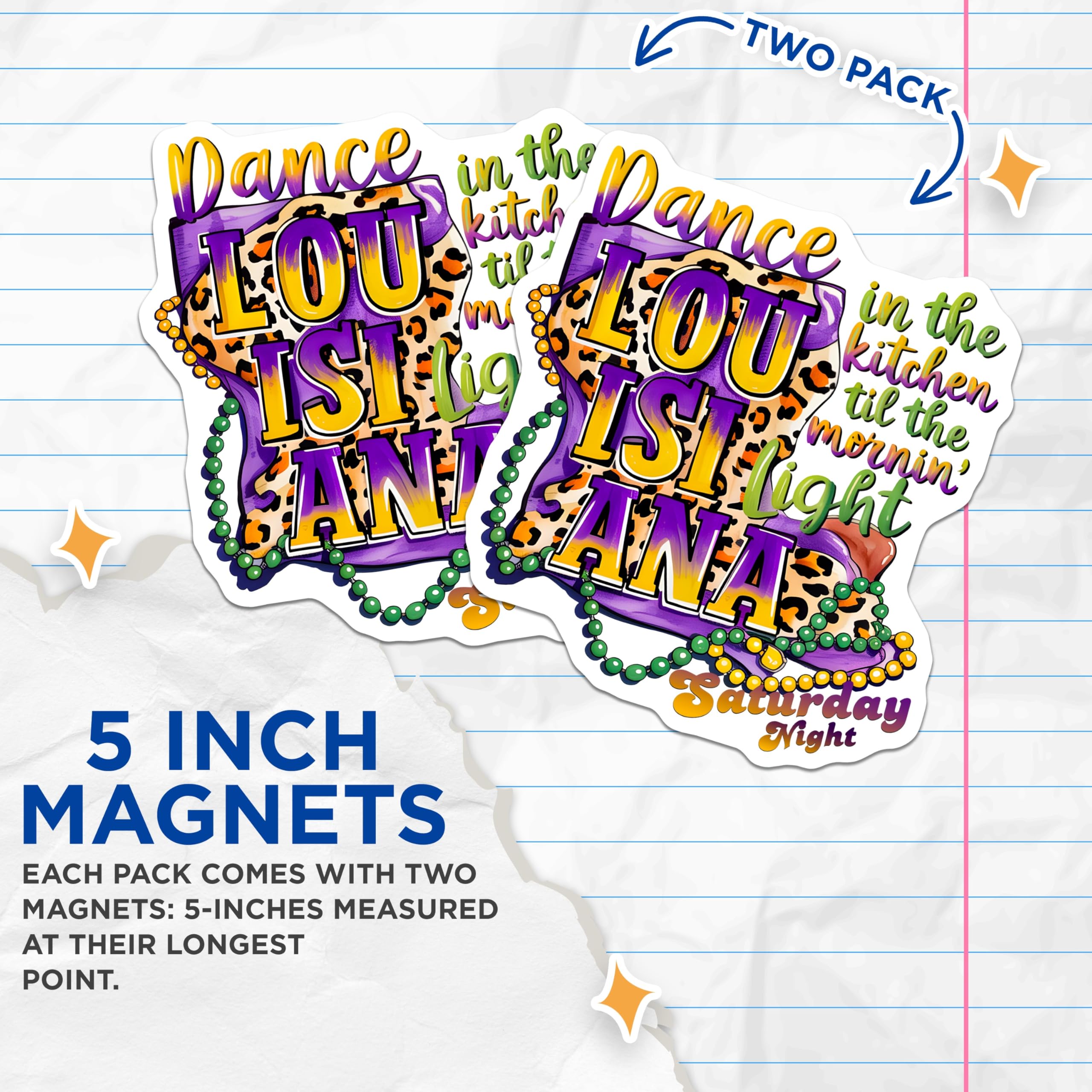 (2 Pack) Louisiana State Kitchen Magnets - Mardi Gras Leopard Party Decor - Saturday Night Dance Accent - 5 Inches On Longest Side - Thick Durable Magnet - Made in USA - MAG24245