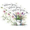 (3 Pack) Welcome Spring Decals - Floral Bucket - Dragonfly Stickers - 3 Inches On Longest Side - Easy Peel & Apply - Made in USA - 3MCS6759